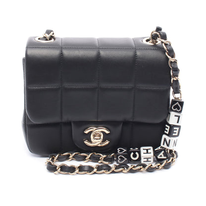 チョコバー ミニフラップ チェーンショルダーバッグ ラムスキン ブラック ゴールド金具 シャネル バッグ CHANEL