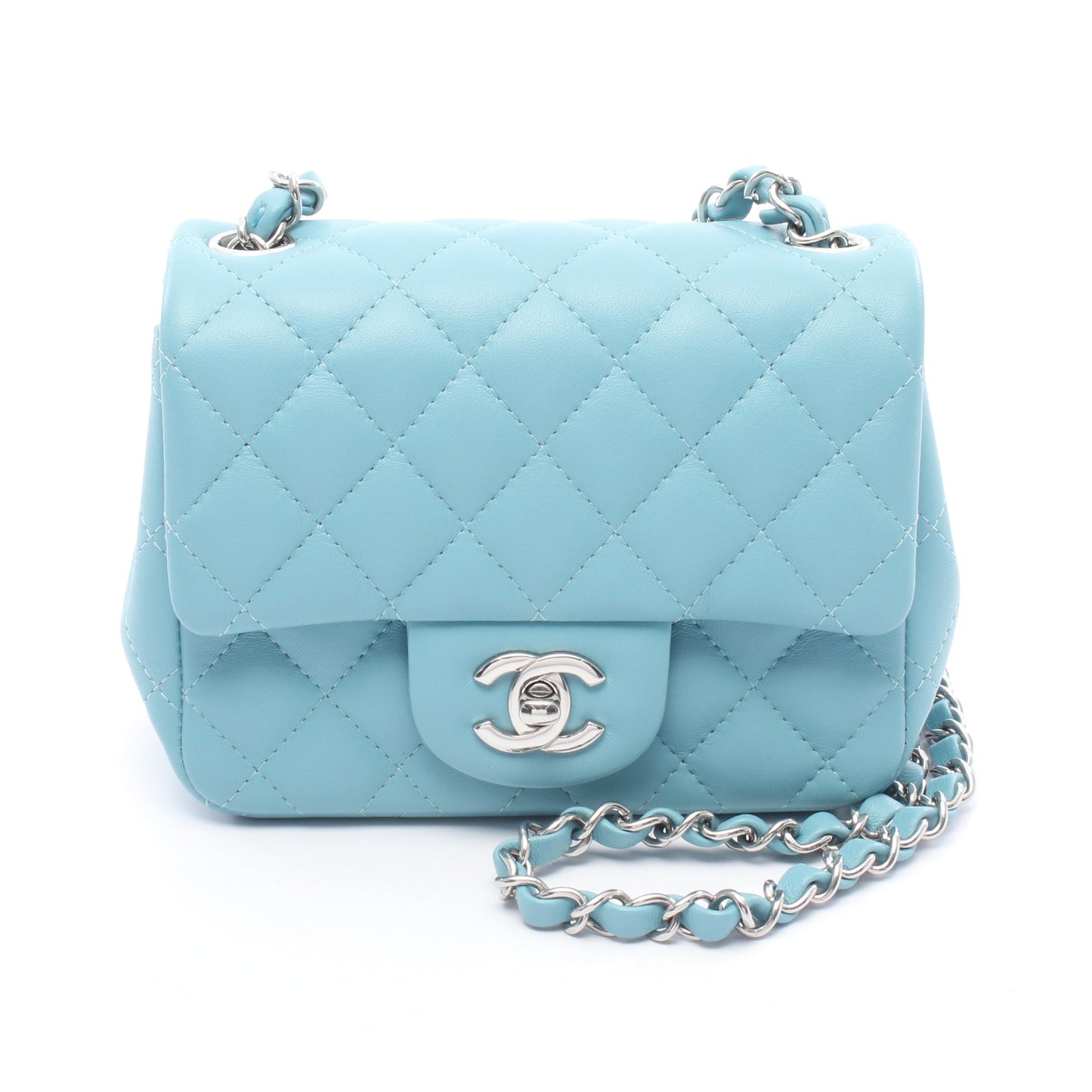 ミニマトラッセ チェーンショルダーバッグ ラムスキン ライトブルー シルバー金具 シャネル バッグ CHANEL