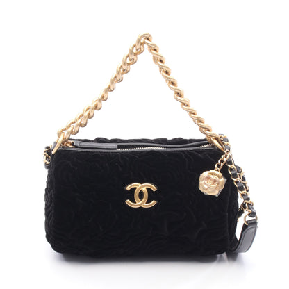 カメリア チェーンショルダーバッグ ベルベット レザー ブラック ゴールド金具 2WAY シャネル バッグ CHANEL