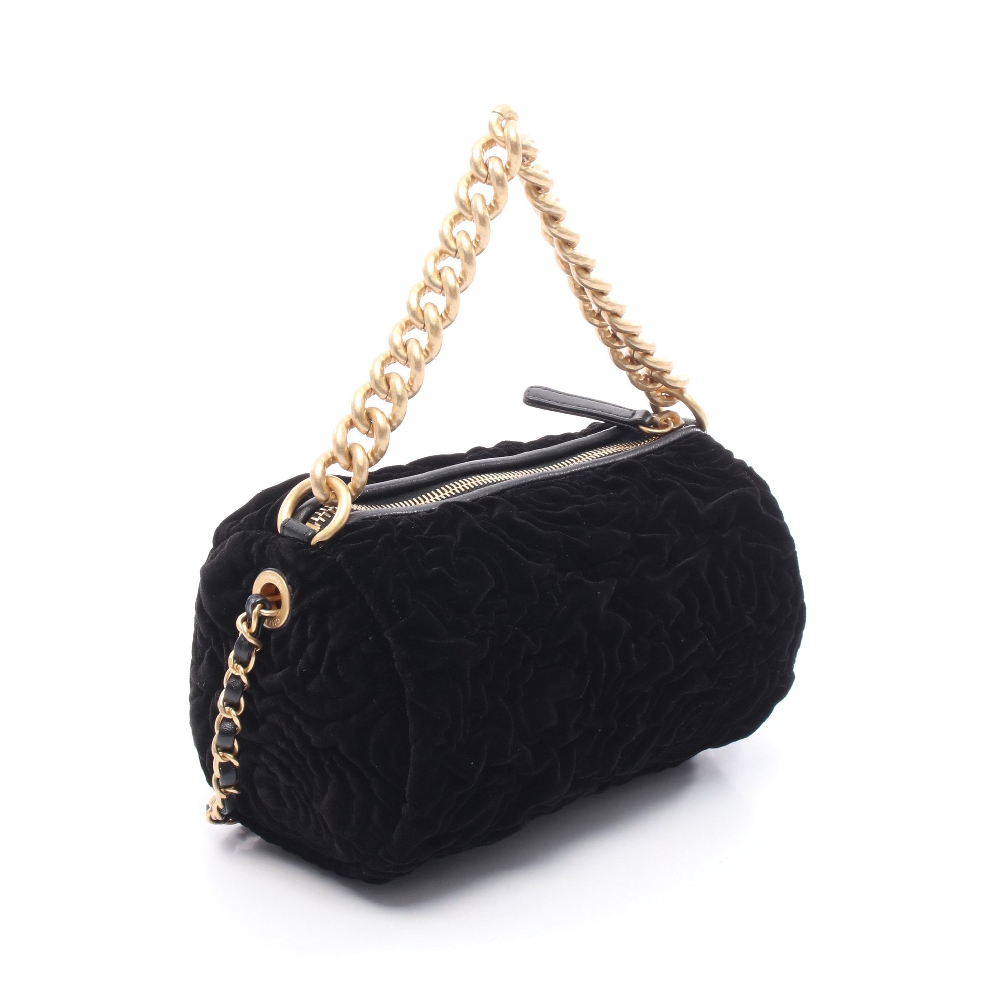 カメリア チェーンショルダーバッグ ベルベット レザー ブラック ゴールド金具 2WAY シャネル バッグ CHANEL