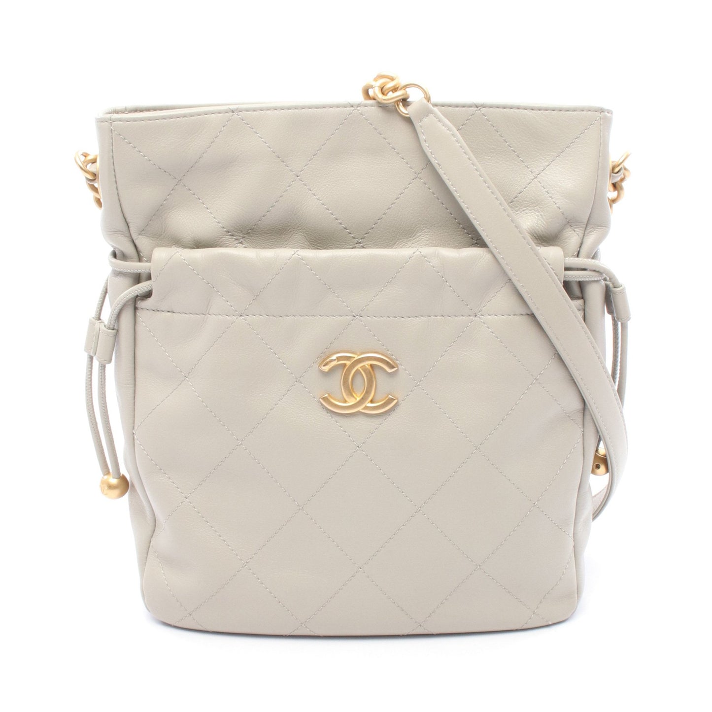 マトラッセ チェーンショルダーバッグ ラムスキン ライトグレー ゴールド金具 シャネル バッグ CHANEL