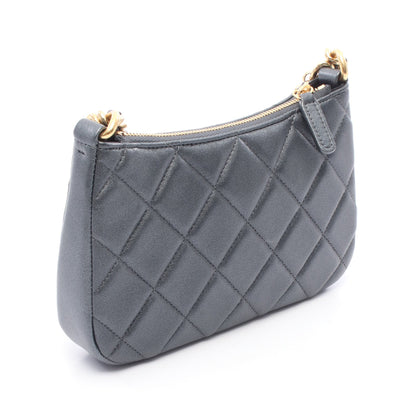 マトラッセ ココマーク チェーンショルダーバッグ レザー グレー ゴールド金具 2WAY シャネル バッグ CHANEL