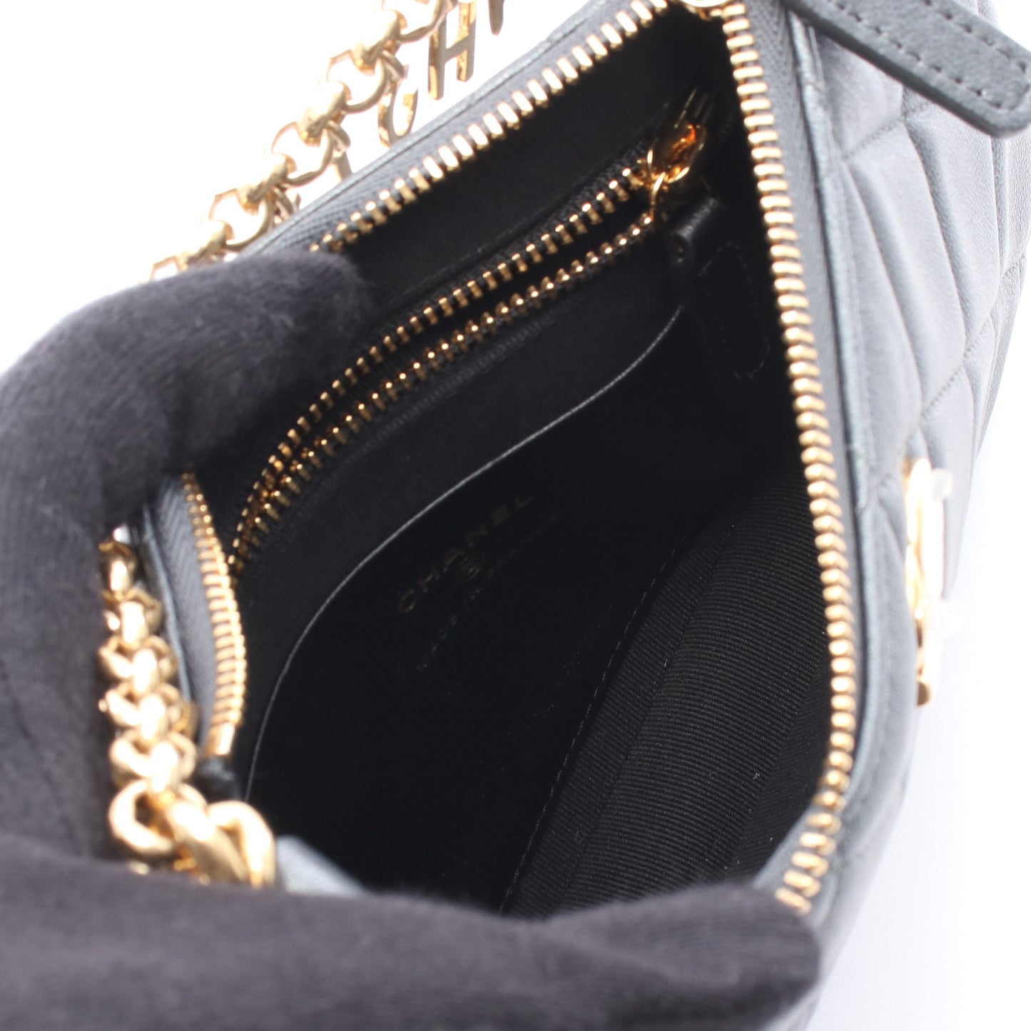マトラッセ ココマーク チェーンショルダーバッグ レザー グレー ゴールド金具 2WAY シャネル バッグ CHANEL