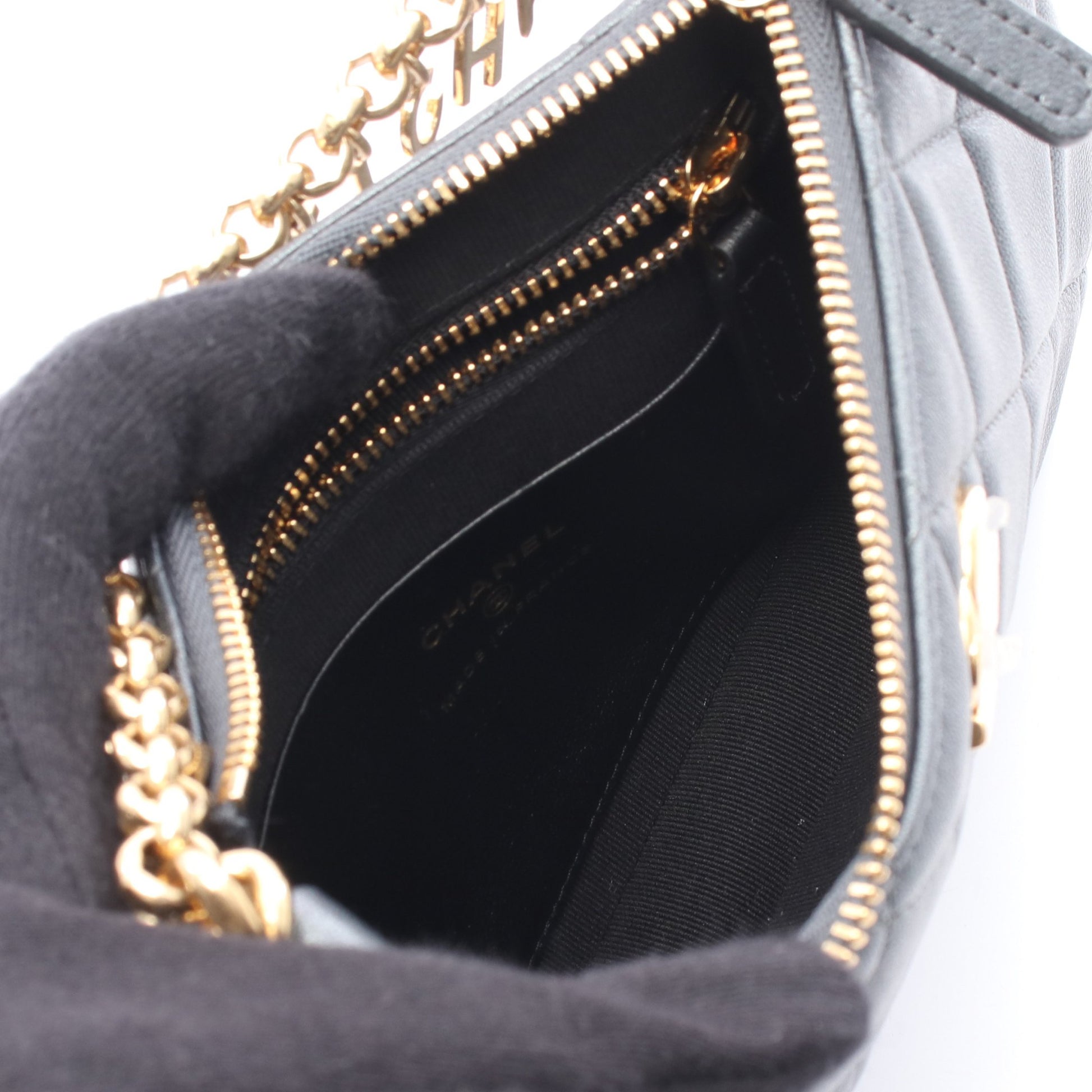 マトラッセ ココマーク チェーンショルダーバッグ レザー グレー ゴールド金具 2WAY シャネル バッグ CHANEL