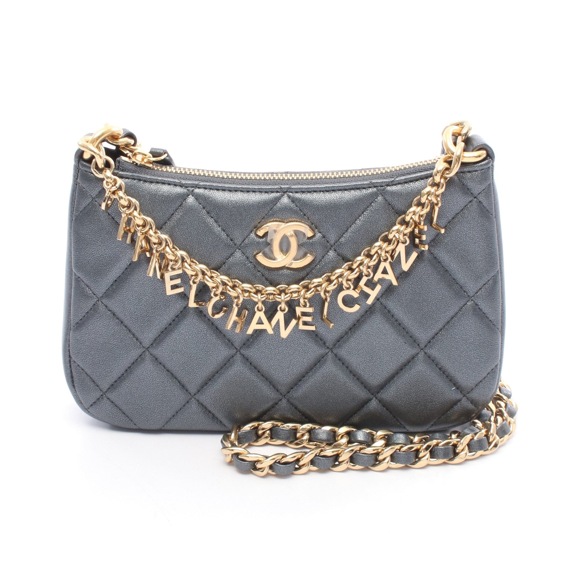 マトラッセ ココマーク チェーンショルダーバッグ レザー グレー ゴールド金具 2WAY シャネル バッグ CHANEL