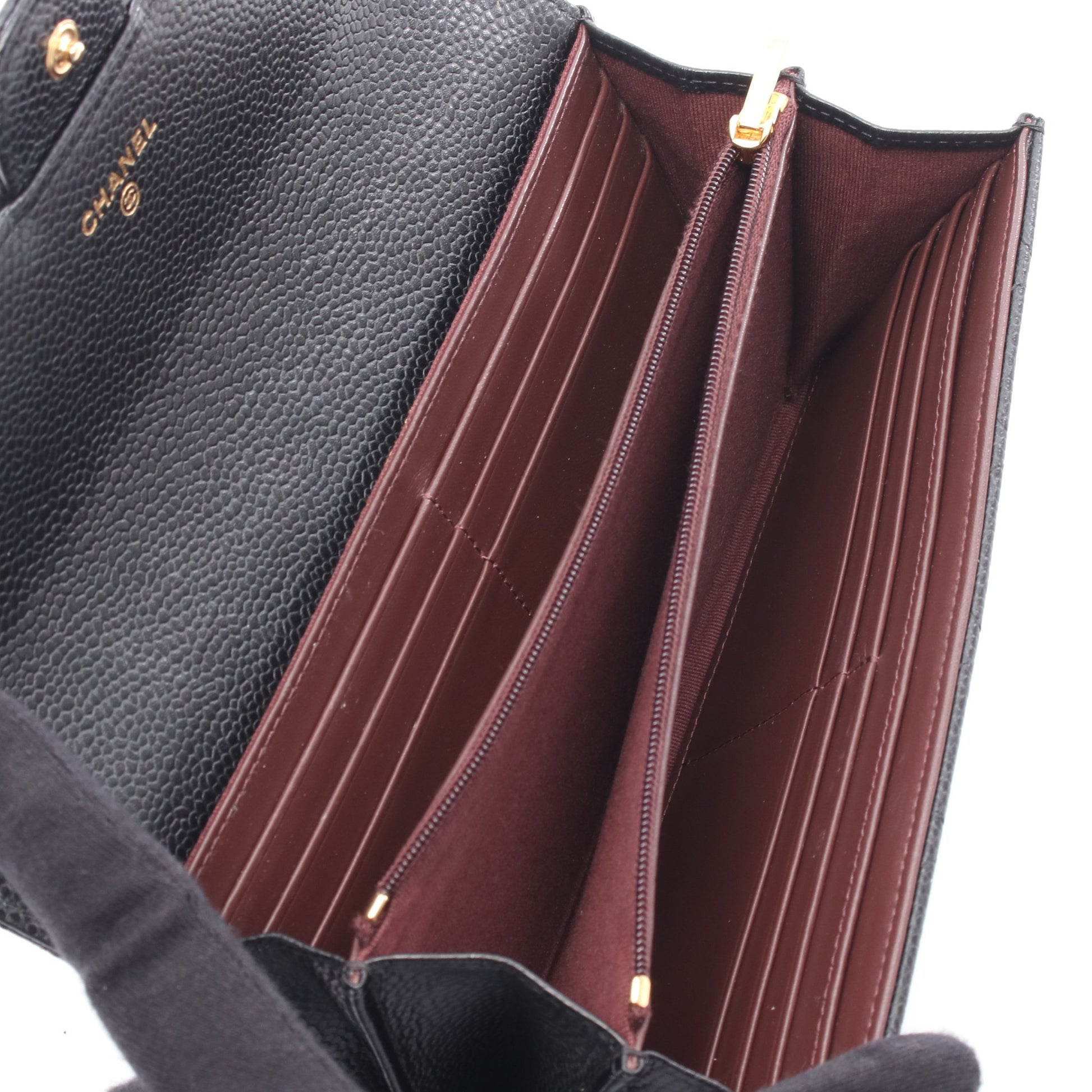 クラシック ロング フラップ ウォレット マトラッセ 二つ折り長財布 キャビアスキン ブラック ゴールド金具 シャネル 財布・小物 CHANEL