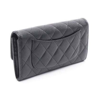 クラシック ロング フラップ ウォレット マトラッセ 二つ折り長財布 キャビアスキン ブラック ゴールド金具 シャネル 財布・小物 CHANEL