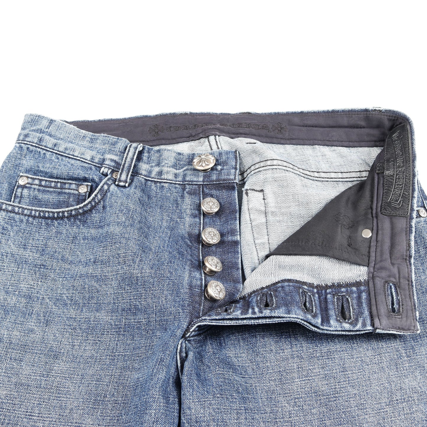 クロスボールボタン デニムパンツ コットン ブルー ボタンフライ クロムハーツ ボトムス Chrome Hearts