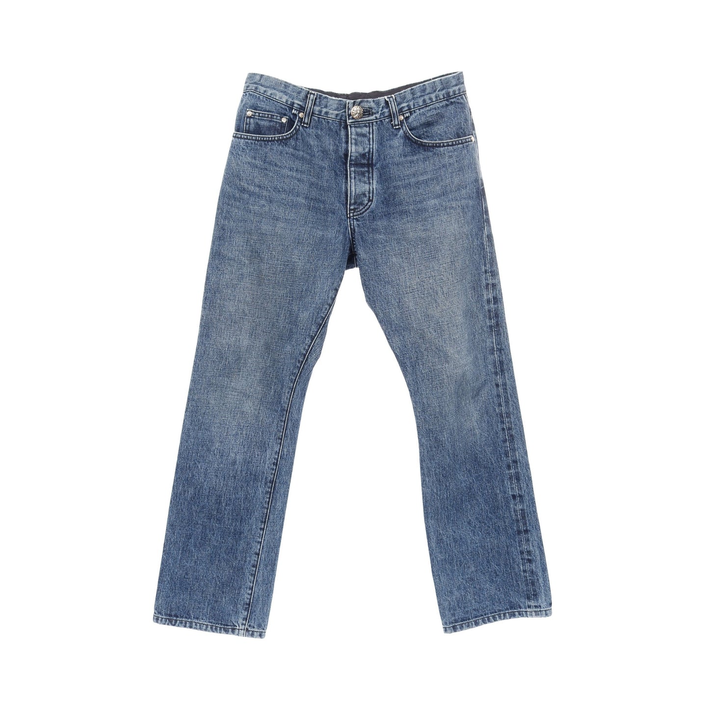 クロスボールボタン デニムパンツ コットン ブルー ボタンフライ クロムハーツ ボトムス Chrome Hearts