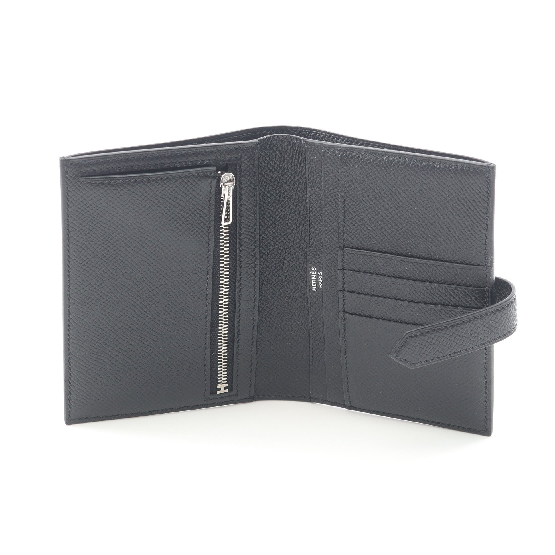 ベアンコンパクト 二つ折り財布 ヴォーエプソン ブラック シルバー金具 B刻印 エルメス 財布・小物 HERMES
