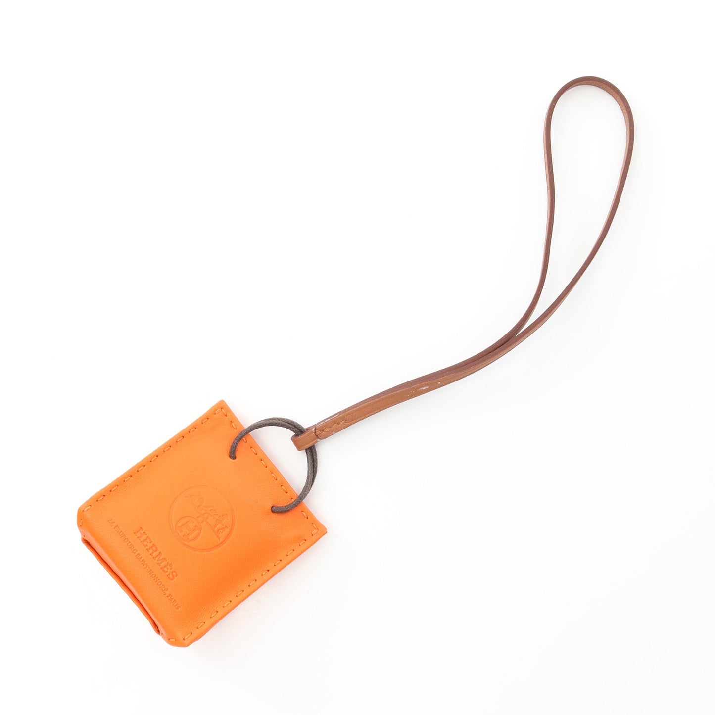 サックオランジュ フー バッグチャーム アニョーミロ レザー オレンジ ブラウン Y刻印 エルメス 財布・小物 HERMES