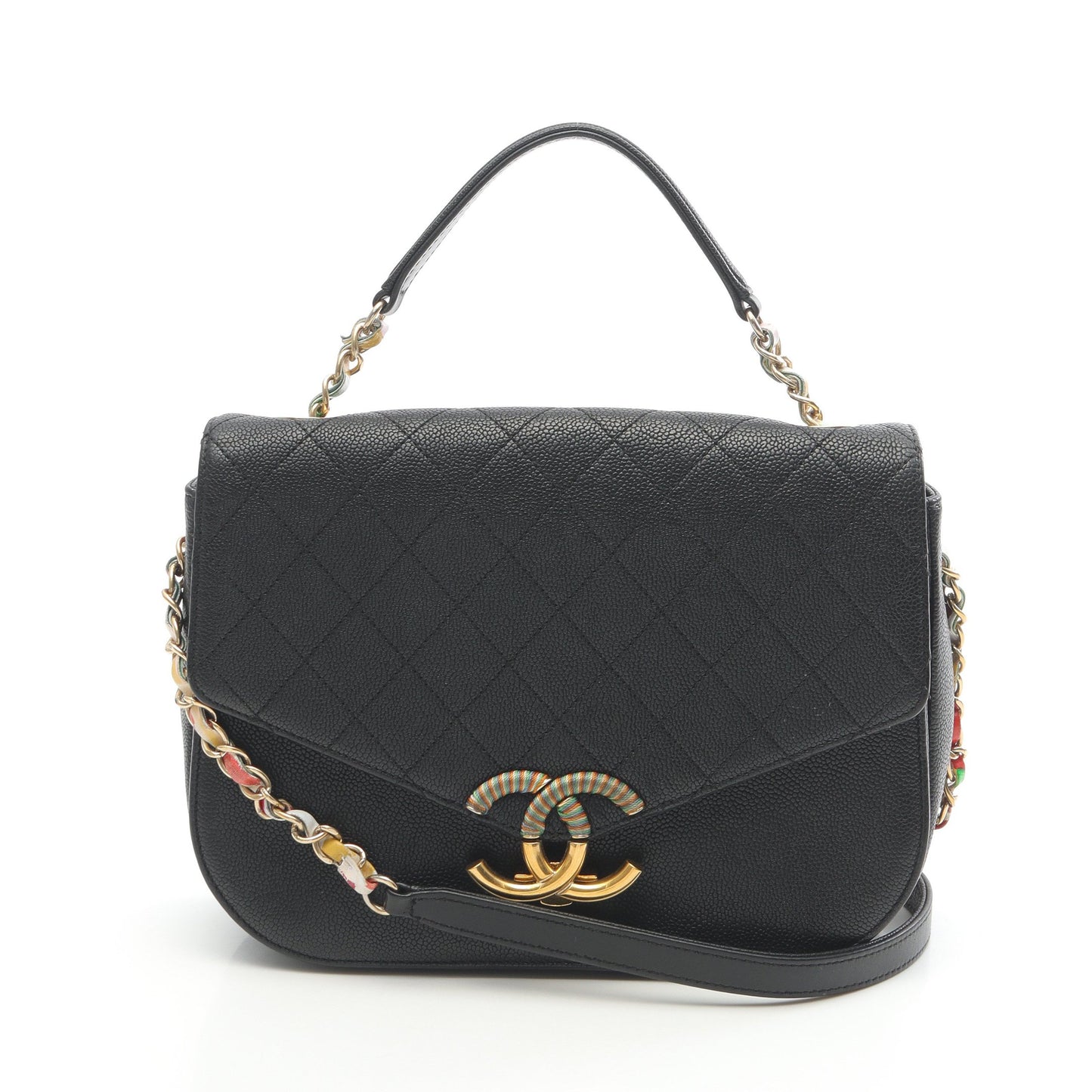 マトラッセ チェーンショルダーバッグ キャビアスキン ブラック ゴールド金具 2WAY シャネル バッグ CHANEL