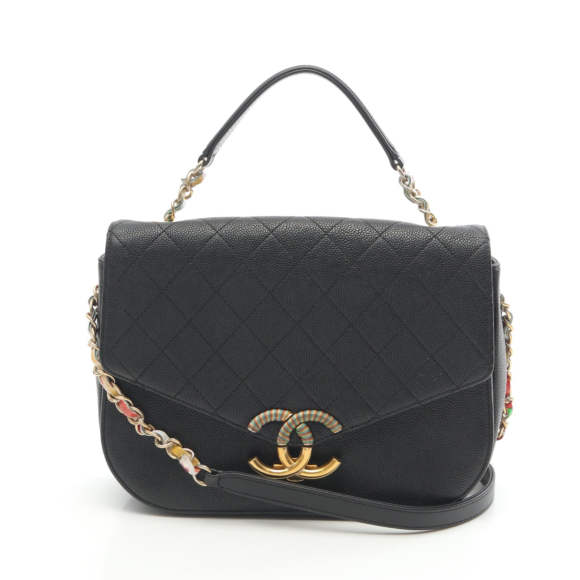 マトラッセ チェーンショルダーバッグ キャビアスキン ブラック ゴールド金具 2WAY シャネル バッグ CHANEL