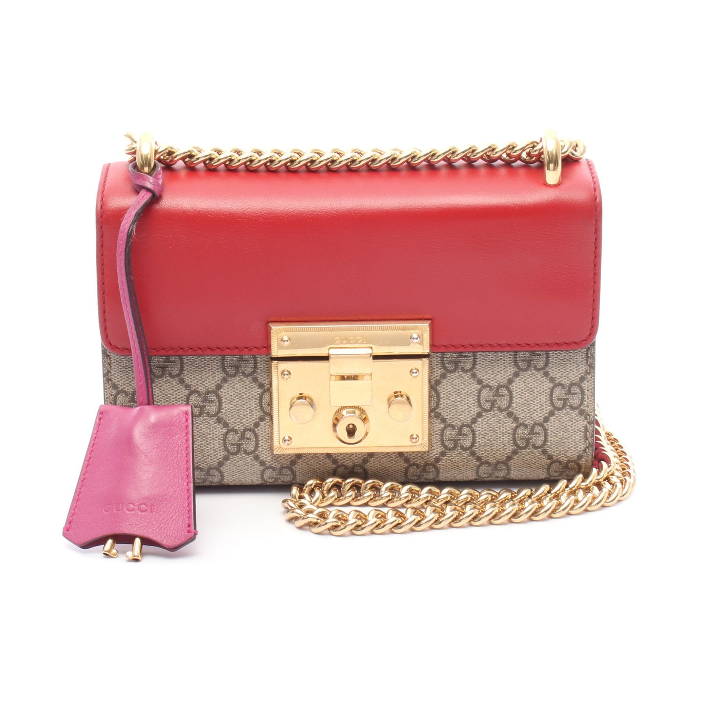 パドロック GGスプリーム スモール チェーンショルダーバッグ PVC レザー ベージュ レッド ピンクパープル グッチ バッグ GUCCI