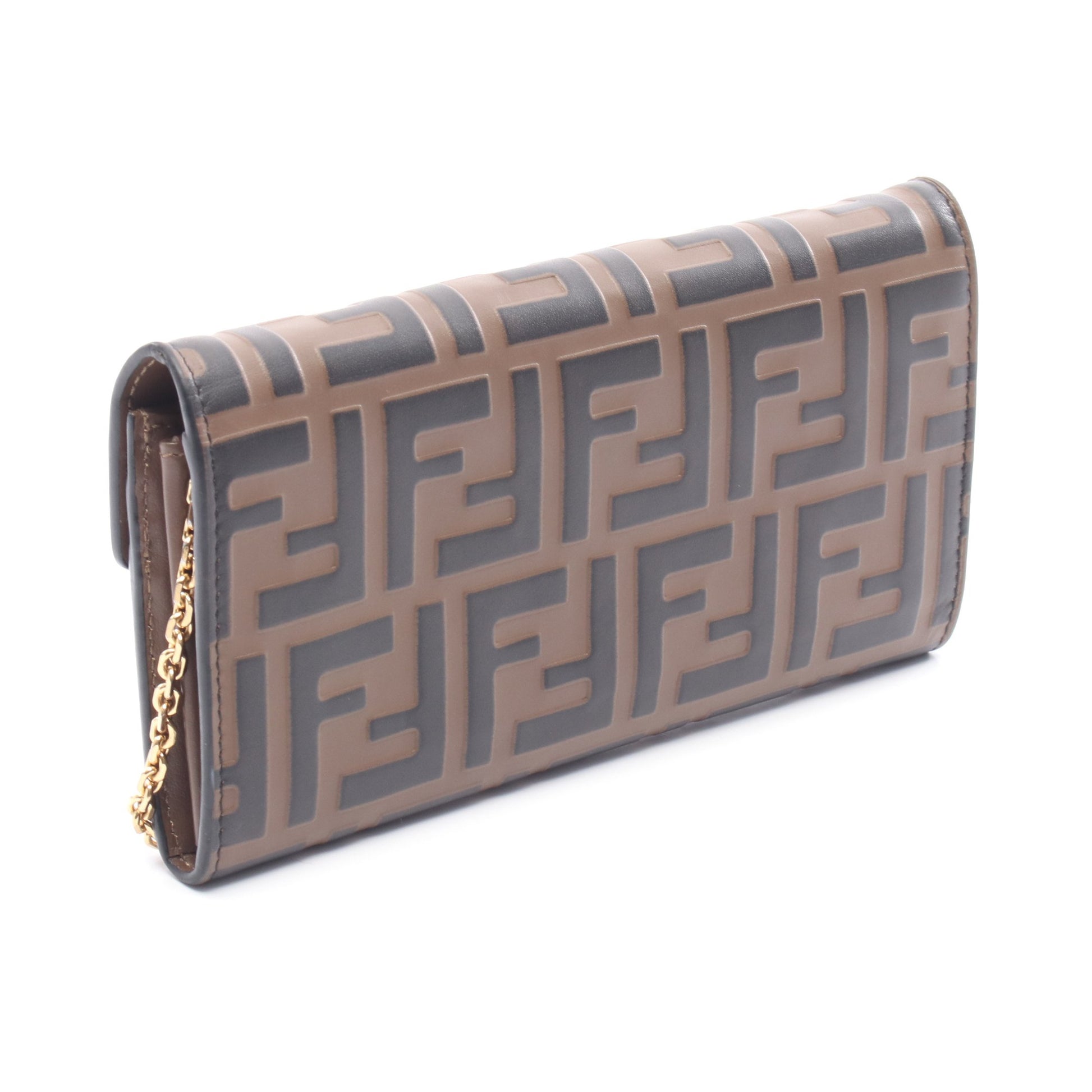 FFダイヤモンド ズッカ エンボス チェーンウォレット レザー ブラウン ブラック フェンディ バッグ FENDI