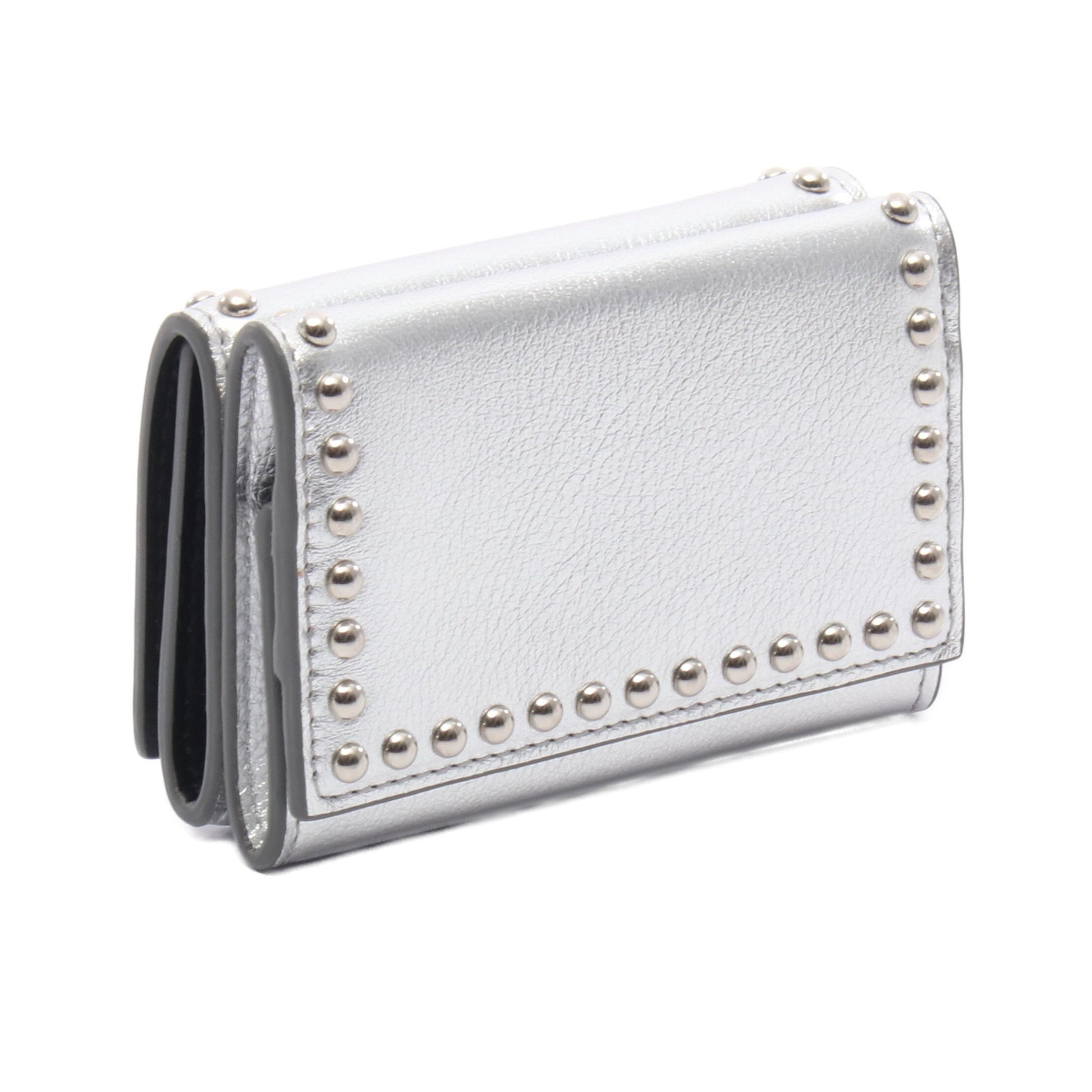FOLD WALLE WITH STUDS 二つ折り財布 コンパクトウォレット レザー シルバー ジェイアンドエムデヴィッドソン 財布・小物 J&M DAVIDSON