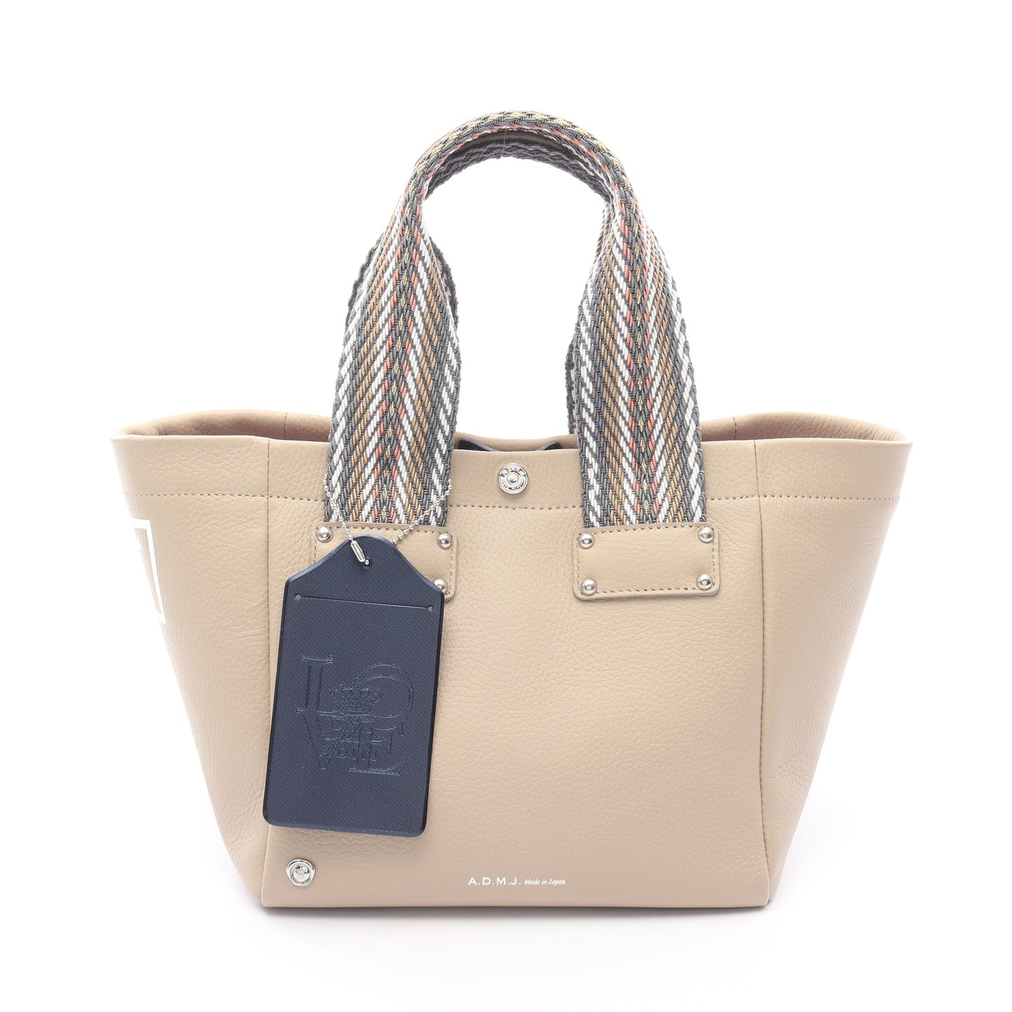 ハンドバッグ トートバッグ レザー キャンバス ベージュ マルチカラー エーディーエムジェイ バッグ A.D.M.J