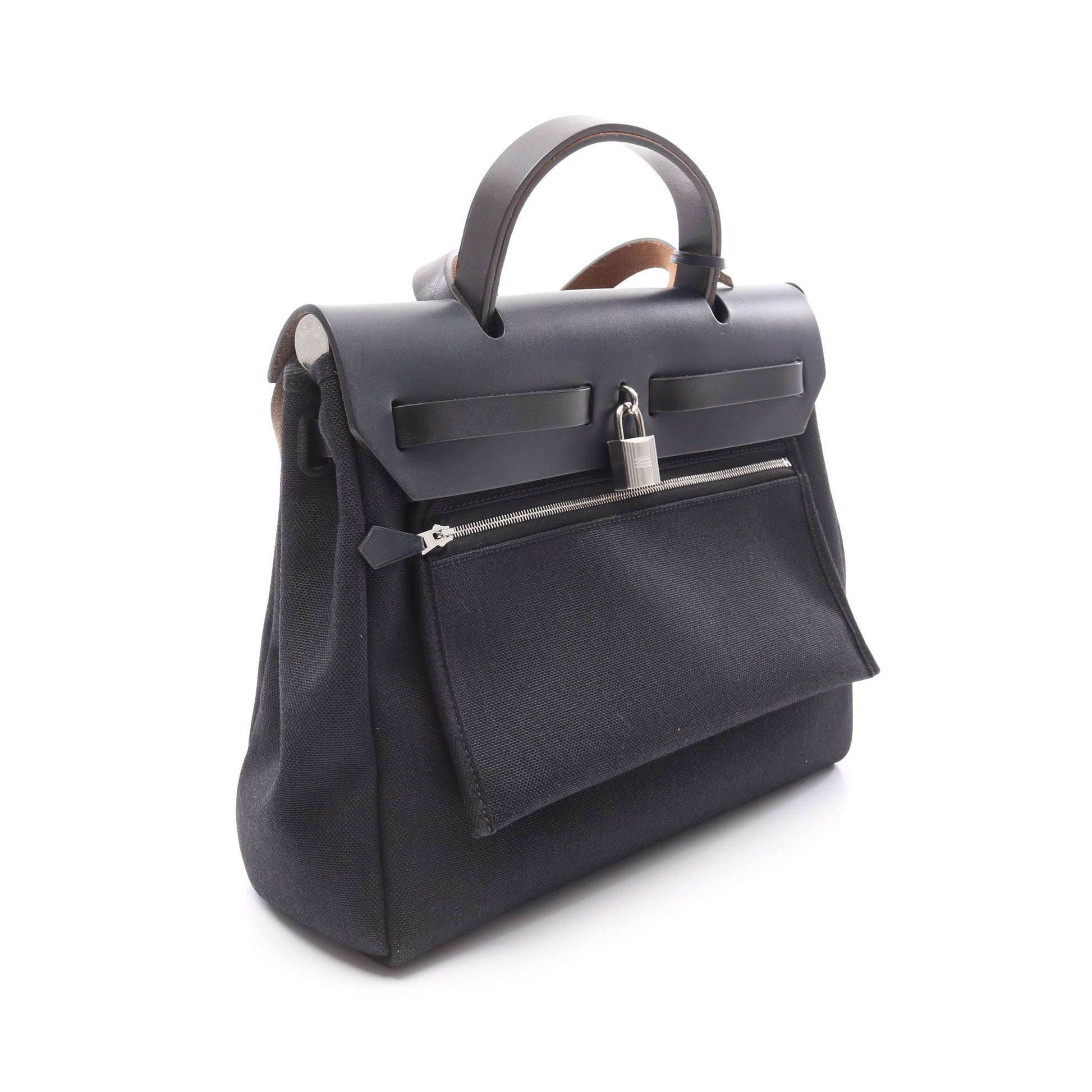 エールバッグジップPM ハンドバッグ ヴァッシュハンター トワルミリタリー ブラック インディゴブルー シルバー金具 2WAY Y刻印 エルメス バッグ HERMES