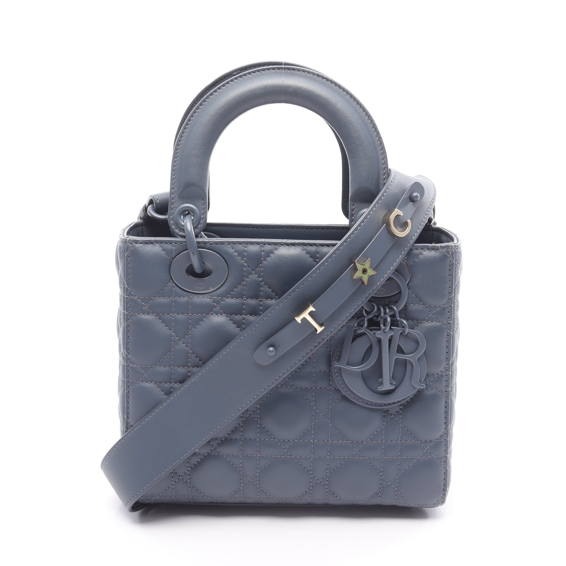 レディディオール スモール カナージュ ハンドバッグ レザー ダークブルー 2WAY クリスチャンディオール バッグ Christian Dior