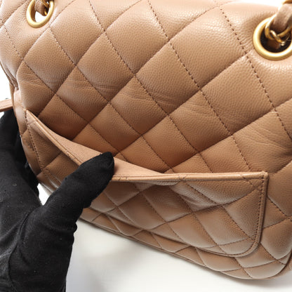 マトラッセ Wチェーンショルダーバッグ キャビアスキン ベージュ ゴールド金具 シャネル バッグ CHANEL