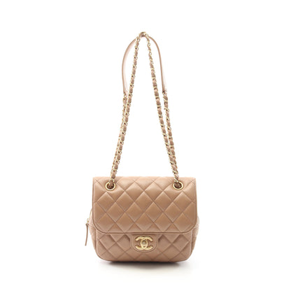 マトラッセ Wチェーンショルダーバッグ キャビアスキン ベージュ ゴールド金具 シャネル バッグ CHANEL