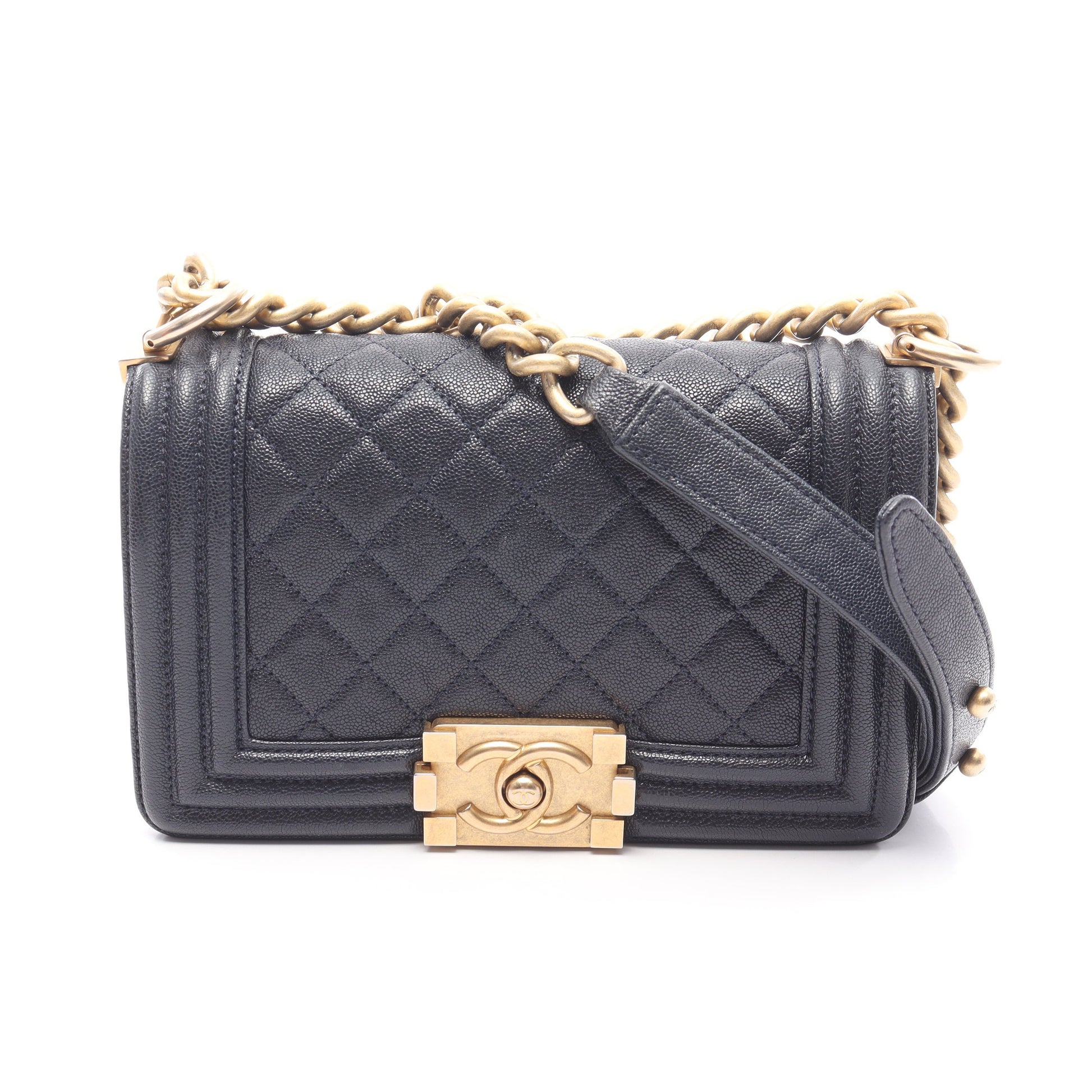 ボーイシャネル スモール チェーンショルダーバッグ キャビアスキン ネイビー ゴールド金具 シャネル バッグ CHANEL
