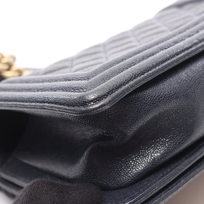 ボーイシャネル スモール チェーンショルダーバッグ キャビアスキン ネイビー ゴールド金具 シャネル バッグ CHANEL