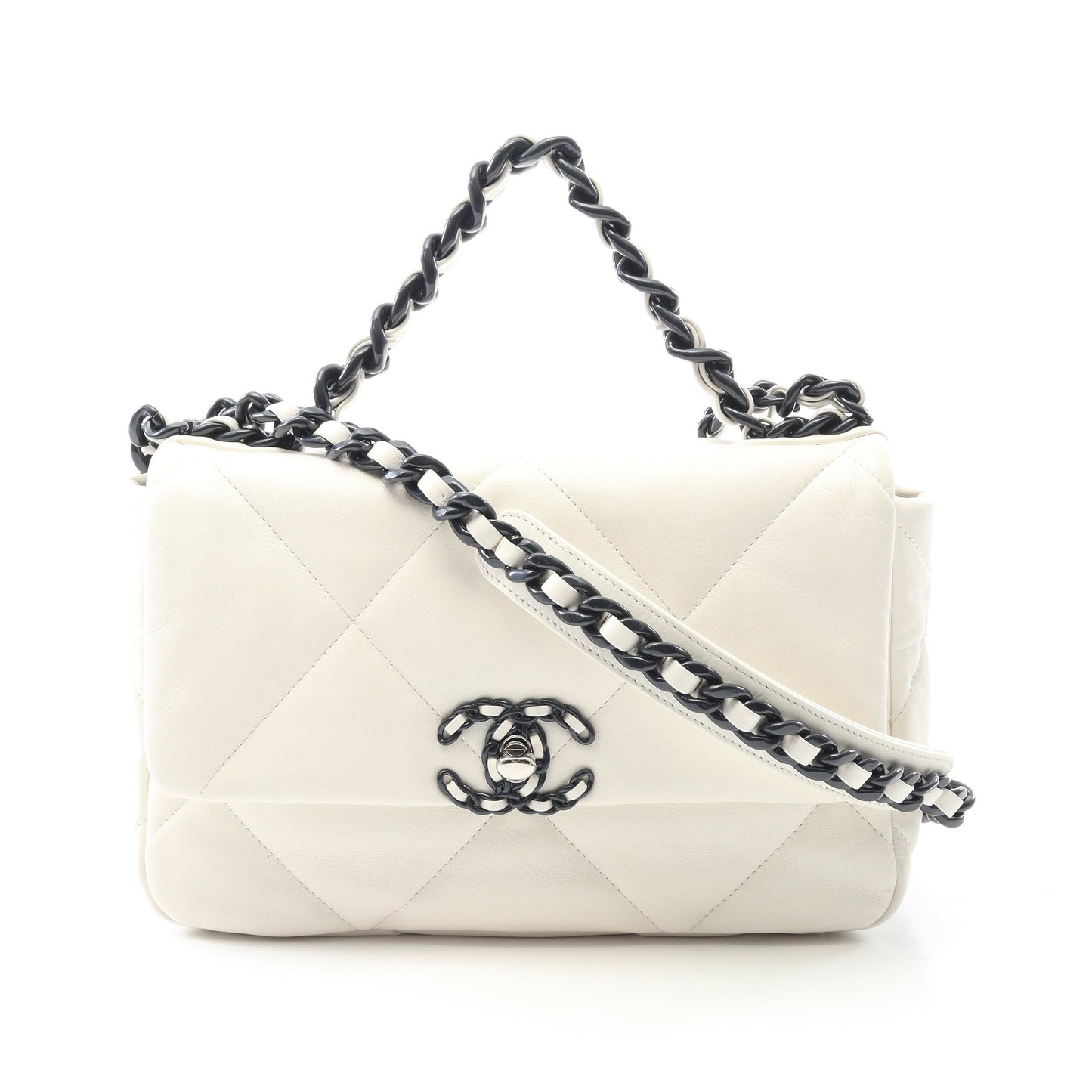 19 ディズヌフ マトラッセ チェーンショルダーバッグ ラムスキン ホワイト ブラック金具 シャネル バッグ CHANEL