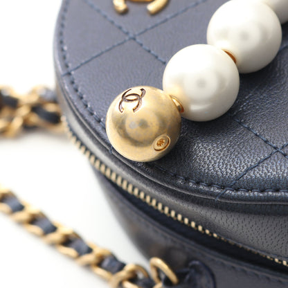 マトラッセ ラウンド ミニ チェーンショルダーバッグ ラムスキン ネイビー ゴールド金具 シャネル バッグ CHANEL
