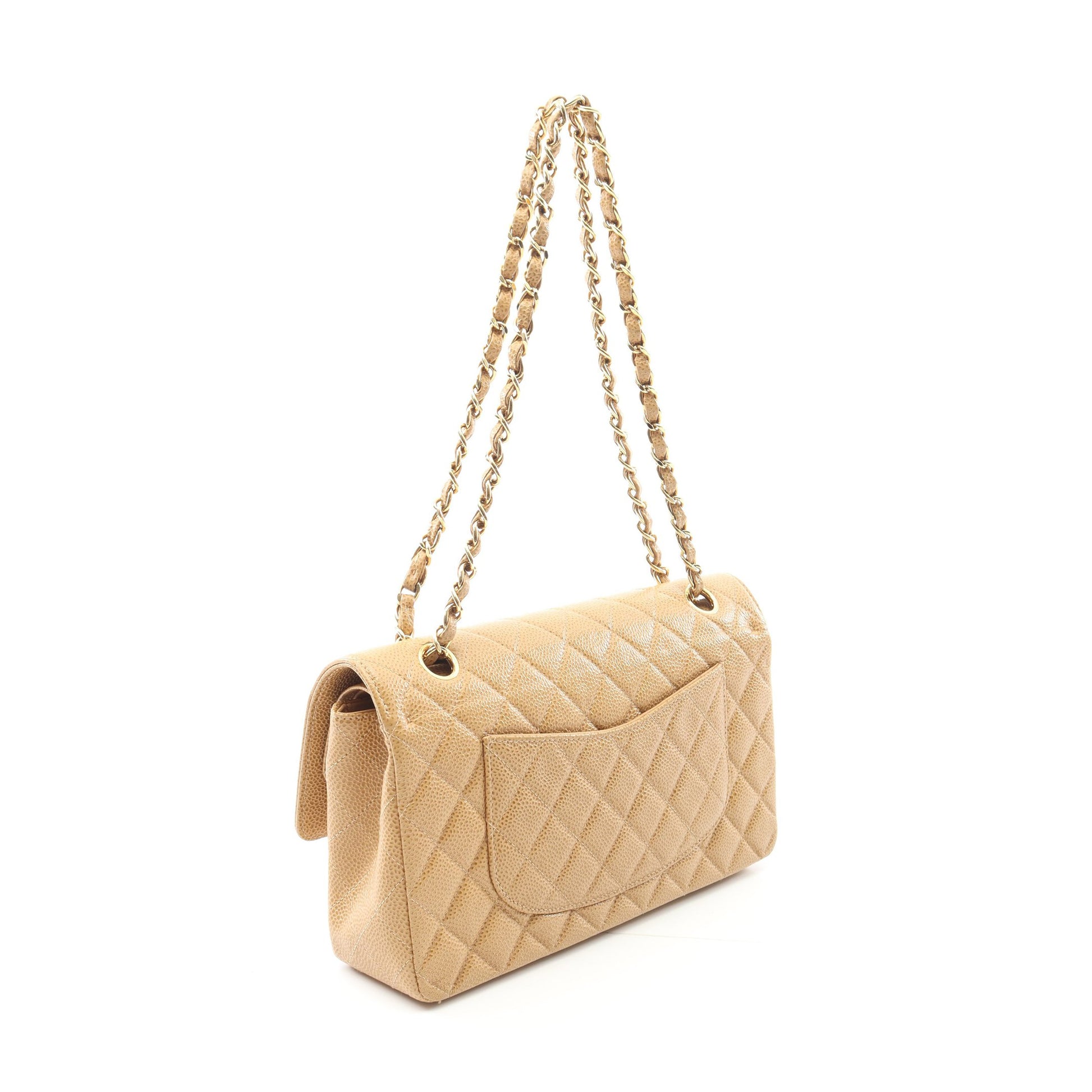 マトラッセ Wフラップ Wチェーンショルダーバッグ キャビアスキン ベージュ ゴールド金具 シャネル バッグ CHANEL