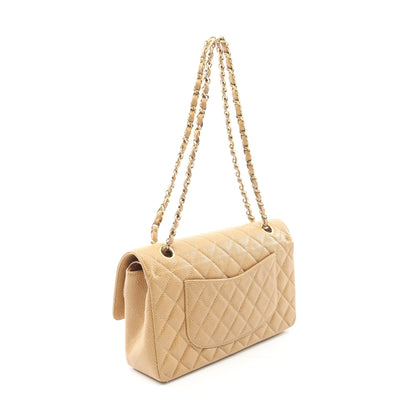 マトラッセ Wフラップ Wチェーンショルダーバッグ キャビアスキン ベージュ ゴールド金具 シャネル バッグ CHANEL