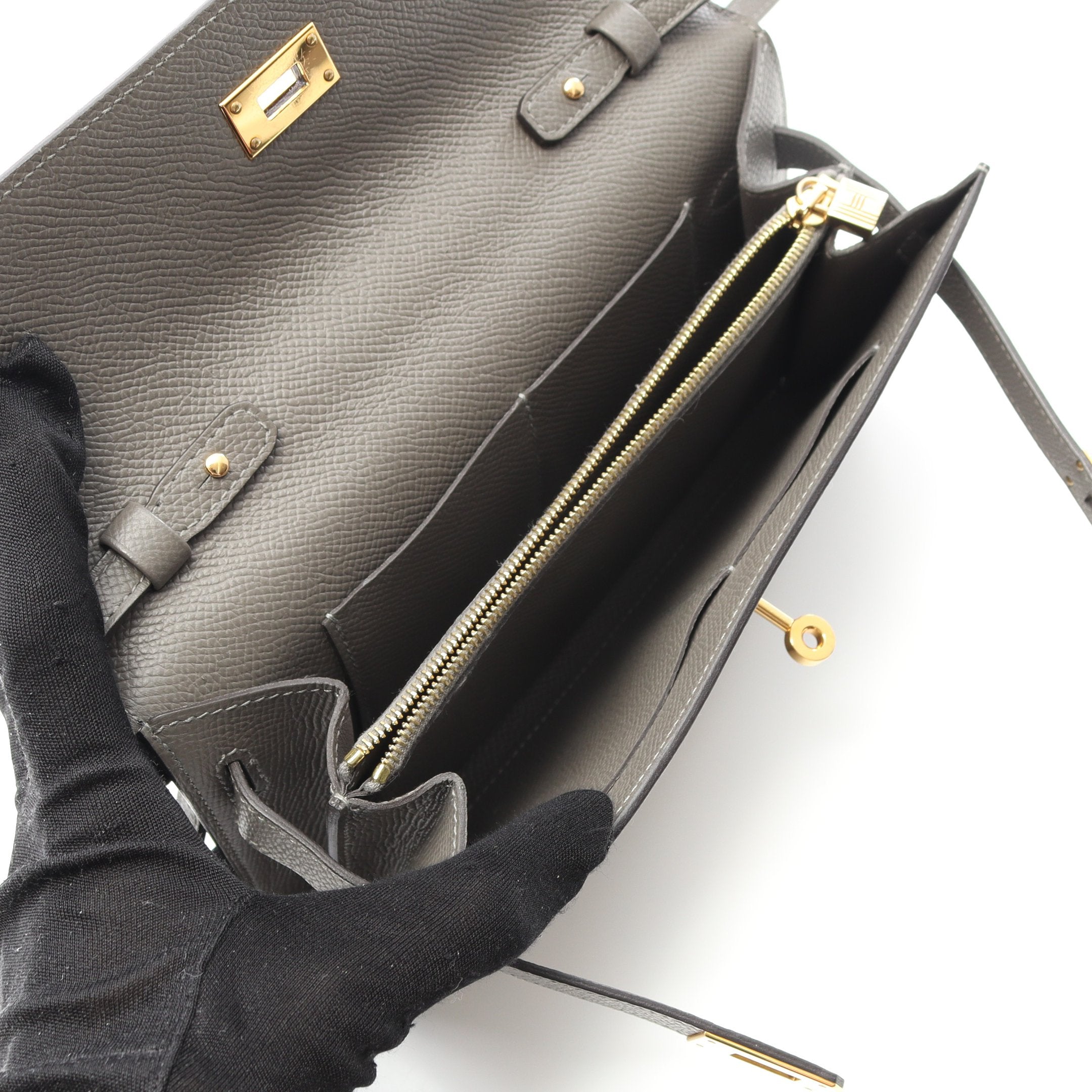 HERMES エルメス ケリーウォレット ロングトゥーゴー エタン エプソン ショルダーバッグ ショルダーウォレット グレー W刻印 ゴールド金具 HERMES - HERMES エルメス ケリーウォレット ロングトゥーゴー エタン