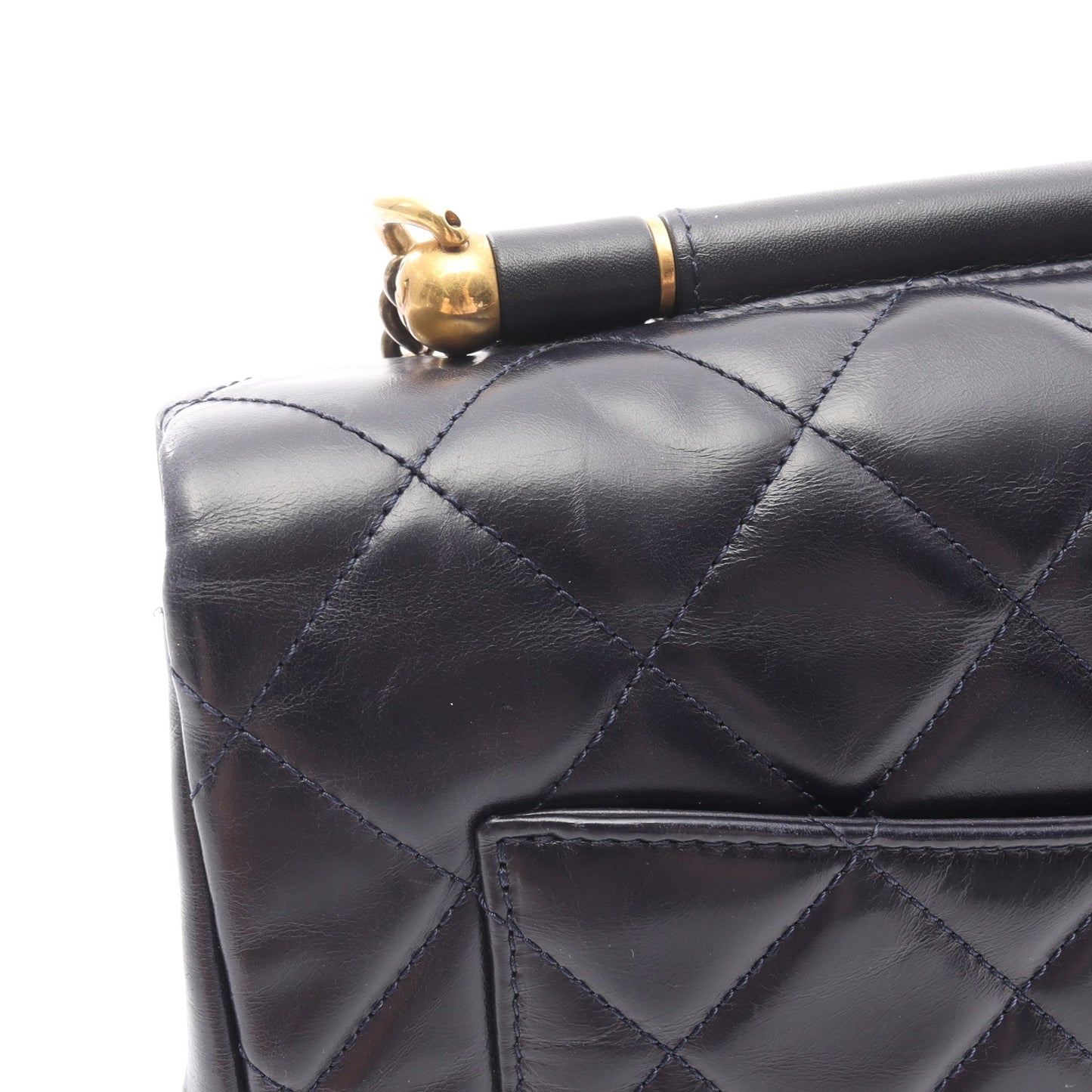 マトラッセ トップハンドル チェーンショルダーバッグ ラムスキン ネイビー ゴールド金具 2WAY シャネル バッグ CHANEL