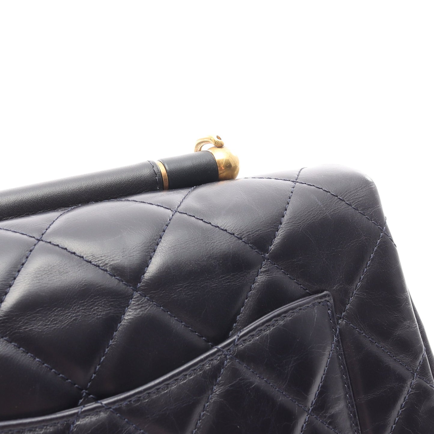 マトラッセ トップハンドル チェーンショルダーバッグ ラムスキン ネイビー ゴールド金具 2WAY シャネル バッグ CHANEL