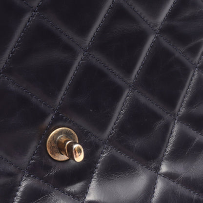 マトラッセ トップハンドル チェーンショルダーバッグ ラムスキン ネイビー ゴールド金具 2WAY シャネル バッグ CHANEL