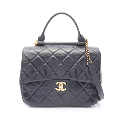 マトラッセ トップハンドル チェーンショルダーバッグ ラムスキン ネイビー ゴールド金具 2WAY シャネル バッグ CHANEL