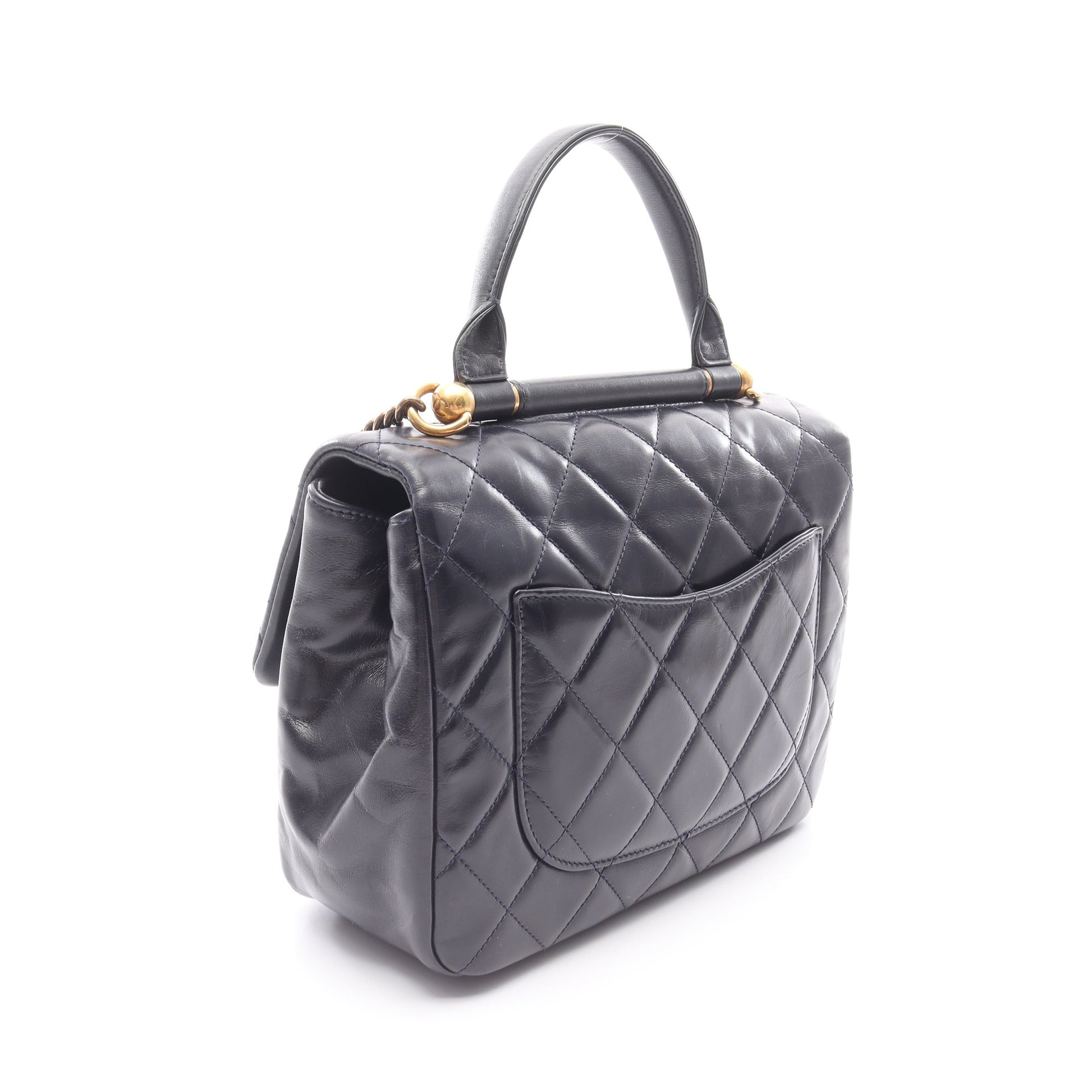 マトラッセ トップハンドル チェーンショルダーバッグ ラムスキン ネイビー ゴールド金具 2WAY シャネル バッグ CHANEL