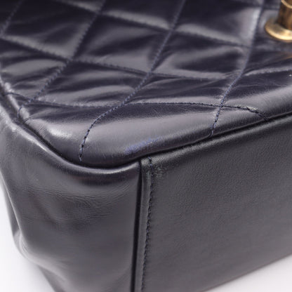マトラッセ トップハンドル チェーンショルダーバッグ ラムスキン ネイビー ゴールド金具 2WAY シャネル バッグ CHANEL