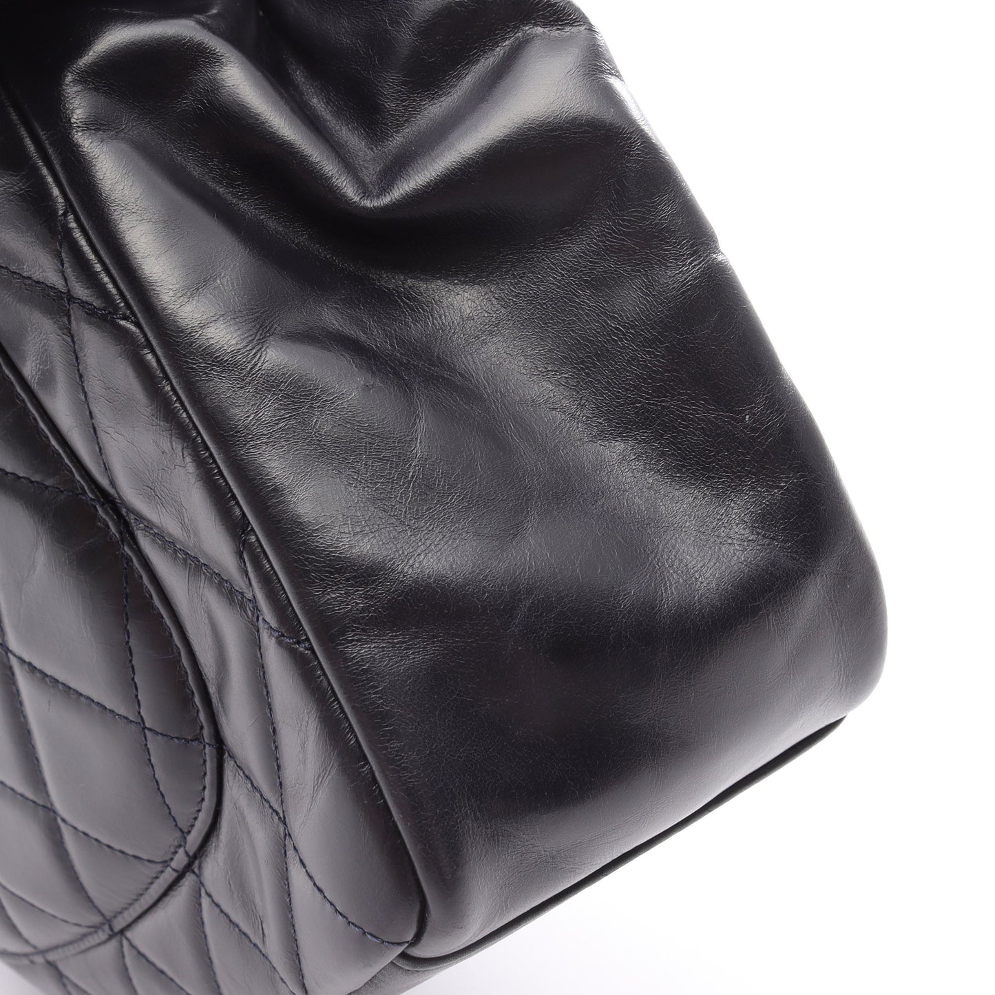 マトラッセ トップハンドル チェーンショルダーバッグ ラムスキン ネイビー ゴールド金具 2WAY シャネル バッグ CHANEL