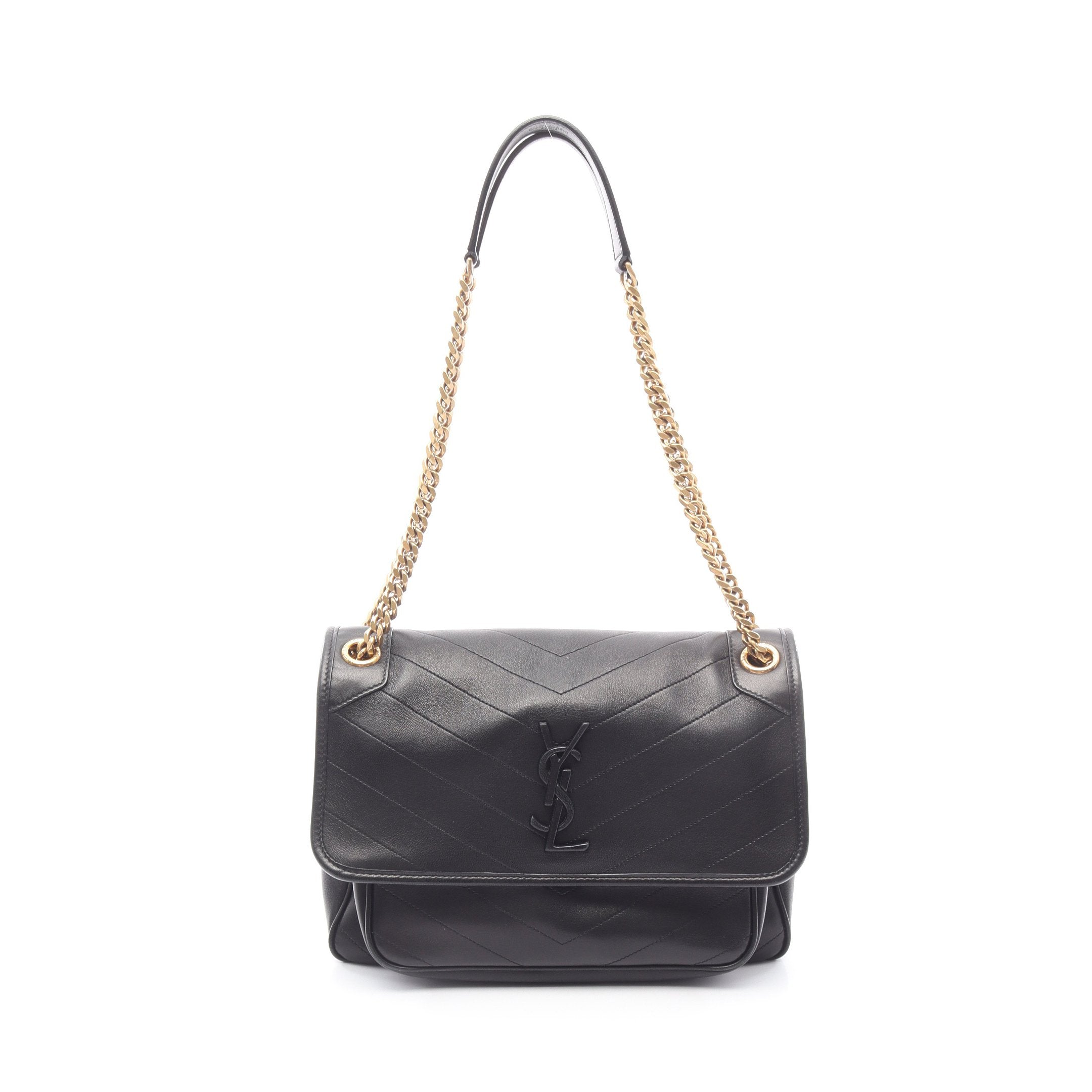 【4/21価格改定】SAINT LAURENT 展示品級 サンローラン ニキ ミディアム チェーン ショルダーバッグ レザー ブラック シルバー金具 メッセンジャーバッグ クロスボディ セミショルダー ワンショルダー SAランク 鑑定済 中古 サンローランバッグ【定価484,000円】 SAINT LAURENT - SAINT LAURENT 展示品級 サンローラン ニキ