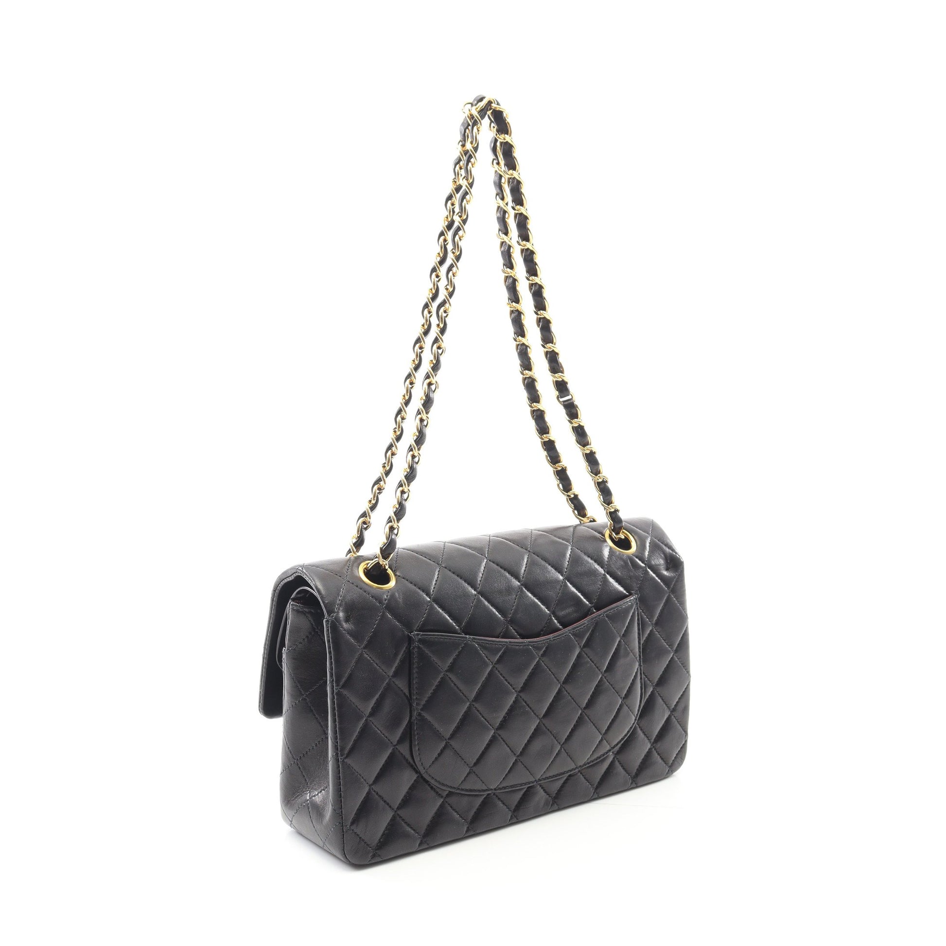 マトラッセ Wフラップ Wチェーンショルダーバッグ ラムスキン ブラック ゴールド金具 シャネル バッグ CHANEL