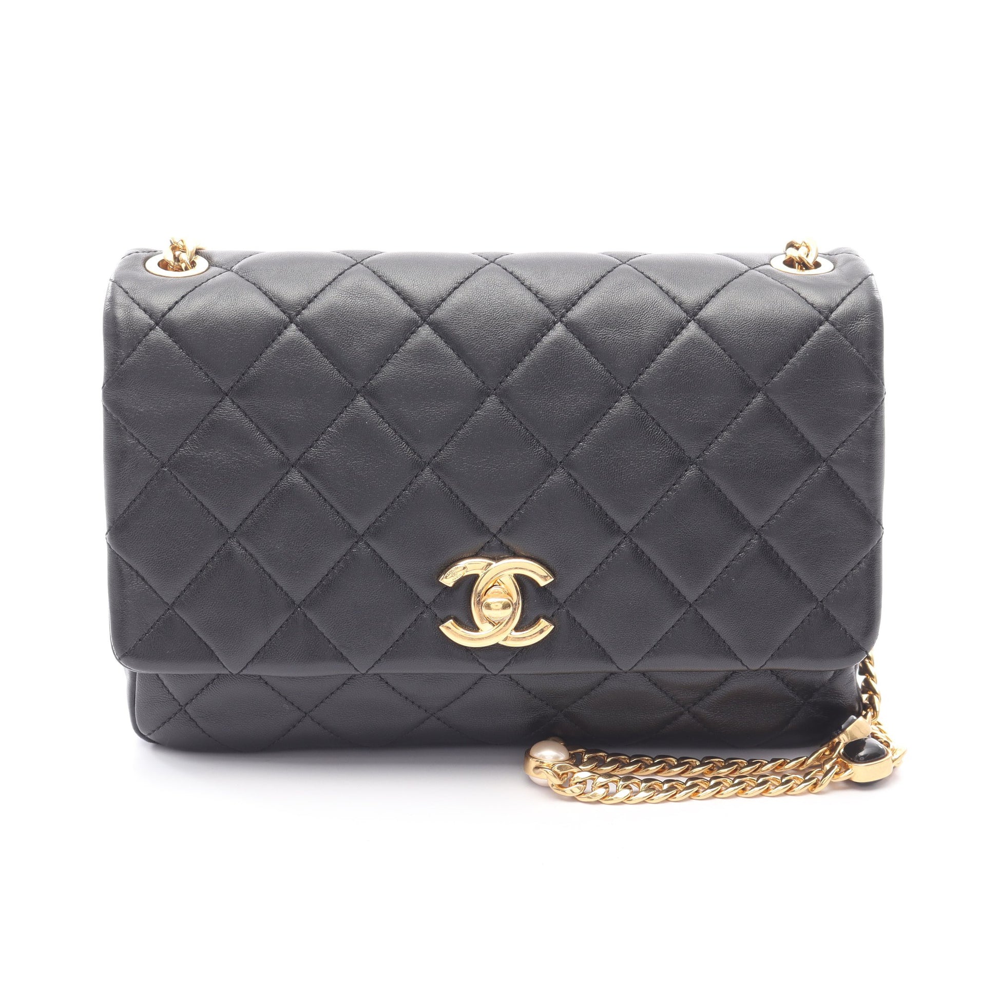 マトラッセ チェーンショルダーバッグ ラムスキン ブラック ゴールド金具 シャネル バッグ CHANEL