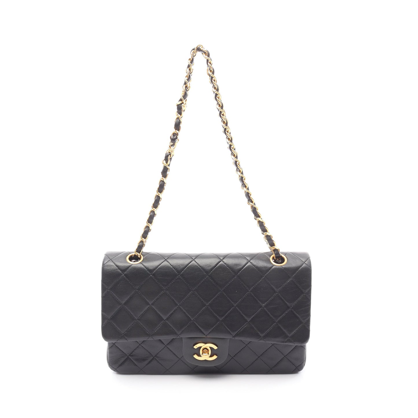 マトラッセ Wフラップ チェーンショルダーバッグ ラムスキン ブラック ゴールド金具 シャネル バッグ CHANEL