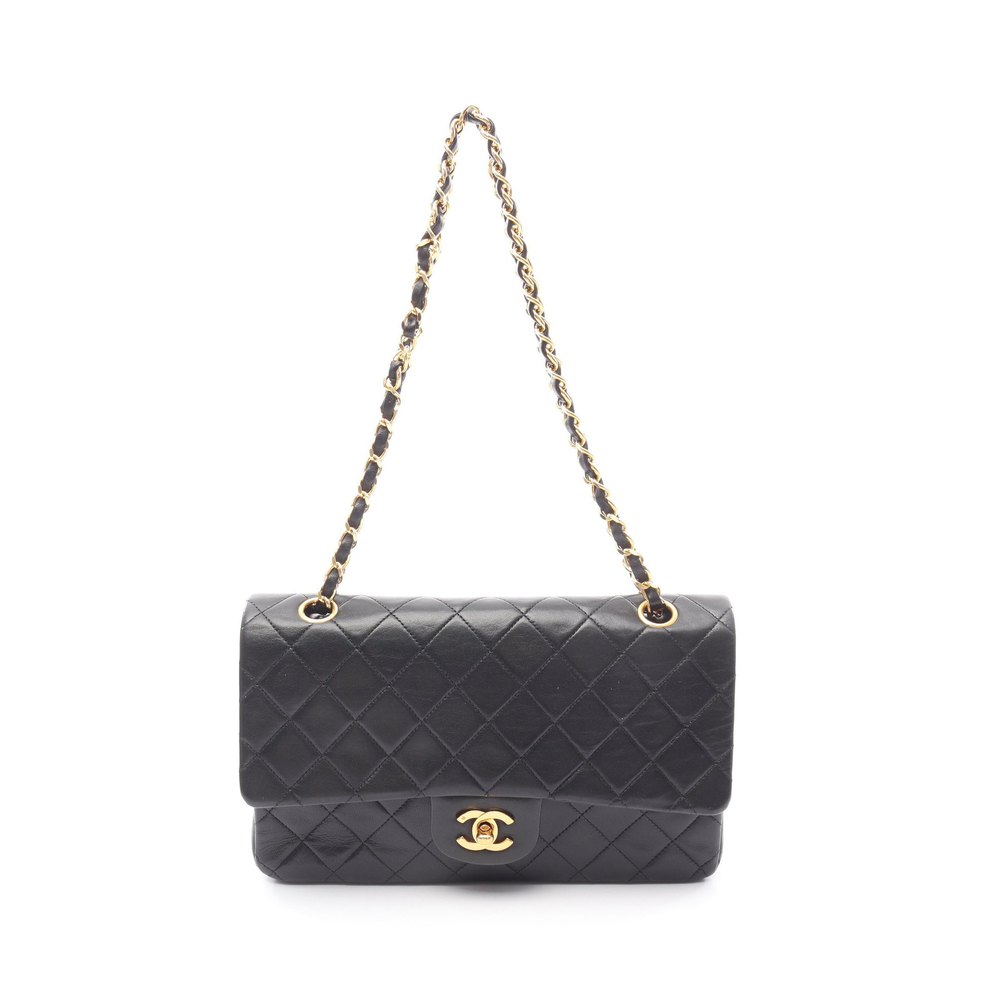 マトラッセ Wフラップ チェーンショルダーバッグ ラムスキン ブラック ゴールド金具 シャネル バッグ CHANEL