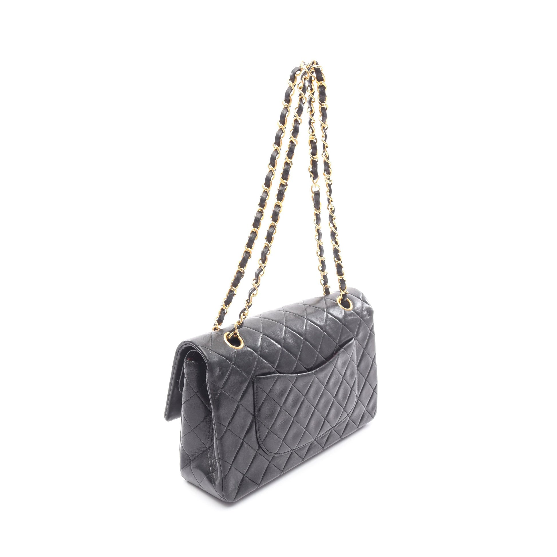 マトラッセ Wフラップ チェーンショルダーバッグ ラムスキン ブラック ゴールド金具 シャネル バッグ CHANEL
