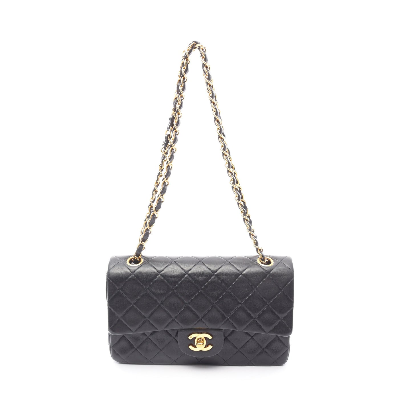 マトラッセ Wフラップ Wチェーンショルダーバッグ ラムスキン ブラック ゴールド金具 シャネル バッグ CHANEL