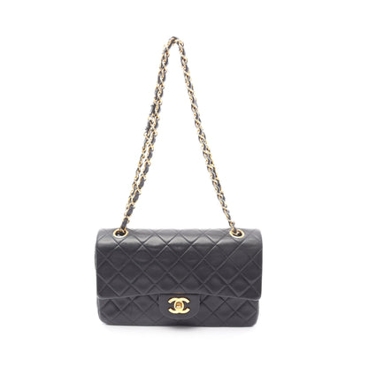 マトラッセ Wフラップ Wチェーンショルダーバッグ ラムスキン ブラック ゴールド金具 シャネル バッグ CHANEL