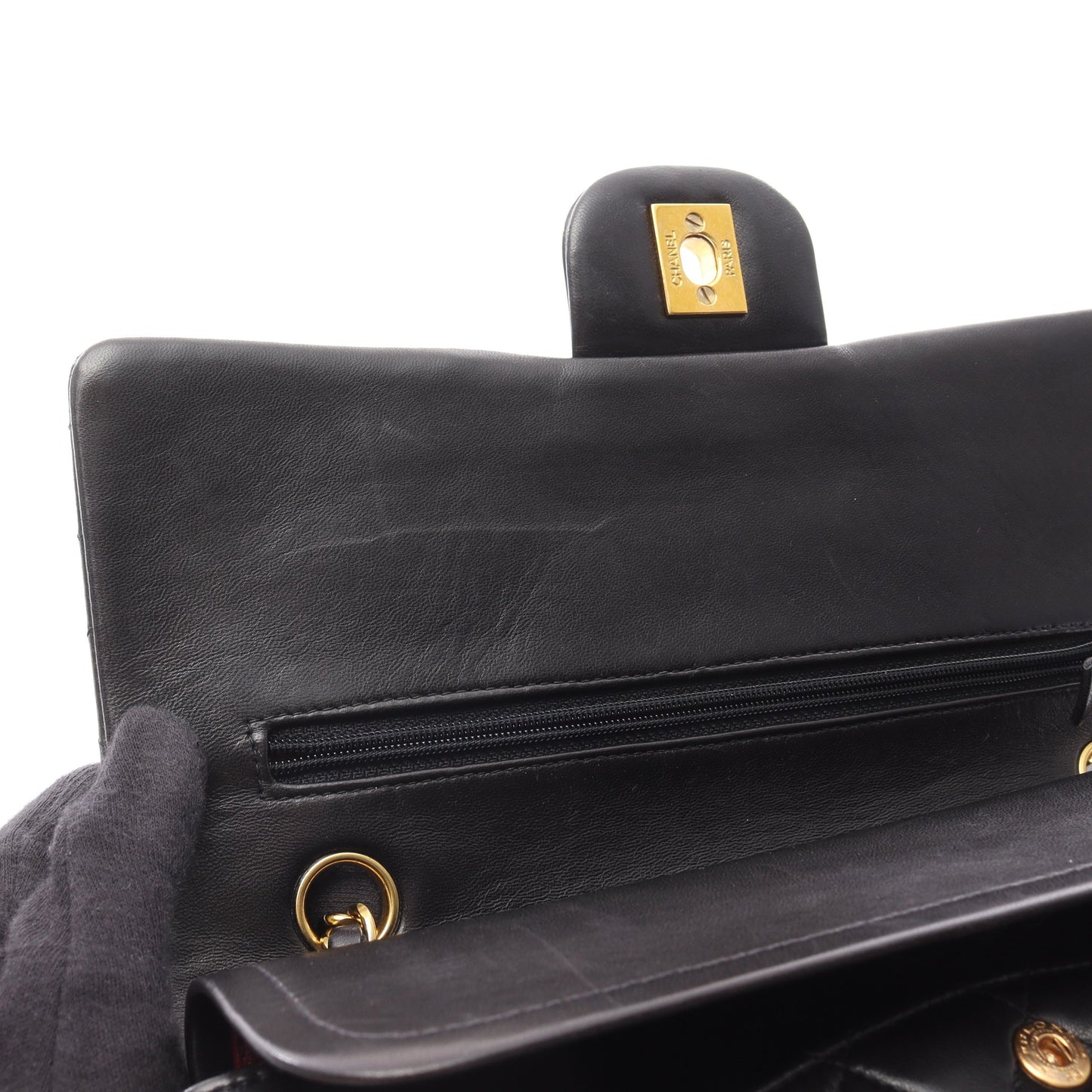 マトラッセ Wフラップ Wチェーンショルダーバッグ ラムスキン ブラック ゴールド金具 シャネル バッグ CHANEL
