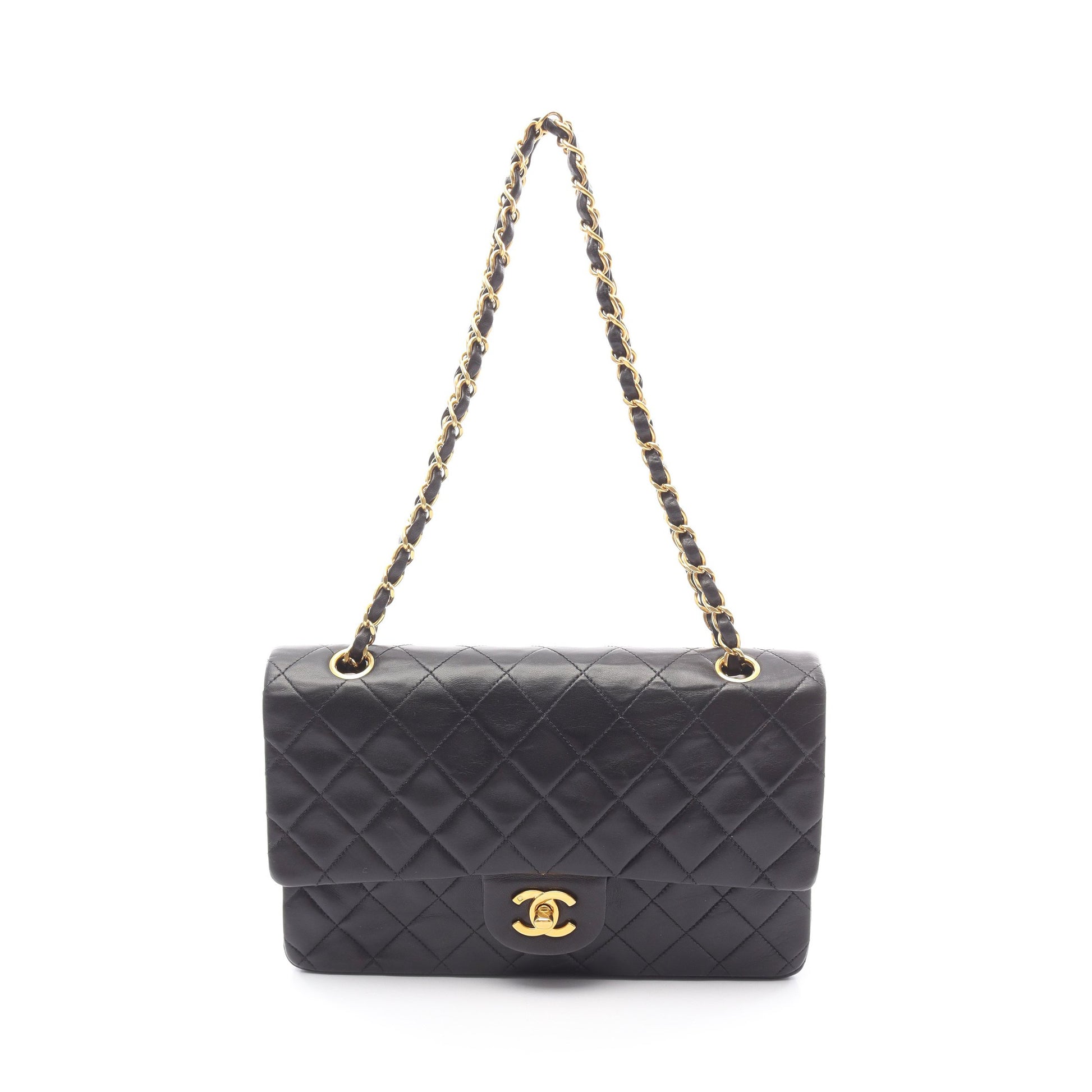 マトラッセ Wフラップ Wチェーンショルダーバッグ ラムスキン ブラック ゴールド金具 シャネル バッグ CHANEL
