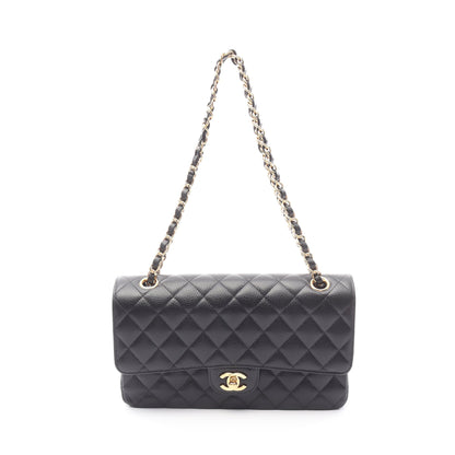 マトラッセ Wフラップ Wチェーンショルダーバッグ キャビアスキン ブラック ゴールド金具 シャネル バッグ CHANEL